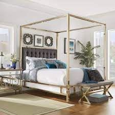 56″w x 78″d x 79″h. Weston Home Umberton Queen Size Canopy Bed In Champagne Gold Finish And Dark Gray Square Tufted Headboard Walmart Com Walmart Com