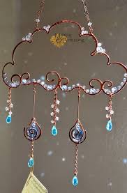 Moon Stars Rain Cloud Sun Catcher Raindrops Lightning Boho Witchy Room Decor Crystal Light Catcher Wall Hanging Decoration Rainbow Maker Copper Wire Art Wire Crafts Wire Wrapped Jewelry