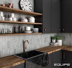 Magma Black Cabinets And Vertical Grey Tiles Kitchen Backsplash Home Decor Kitchen Kitchen Interior Modern Kitchen
