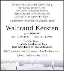Traueranzeigen von Waltraud Kersten