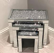 Diamond Crush Nest Of 3 Mirrored Side Tables Luxury Decor Mirrored Side Tables Side Table