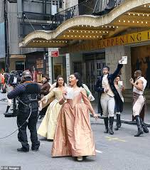 Musical rock opera hamilton peggy the schuyler sisters dress cosplay costume carnival halloween. Newsco Hamilton Cast Get To Work As They Pre Tape Macy S Thanksgiving Day Parade Performance In New York Australiannewsreview