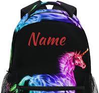 Mochila escolar personalizada con texto y nombre para niños, niñas,  adolescentes, bolsa de viaje casual, mochila para computadora portátil,  Unicornio ...