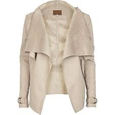 Beige Leather Look Waterfall Jacket Jackets Coats Jackets Women Winter Coats Women Coats Jackets Women Leather Look Jackets