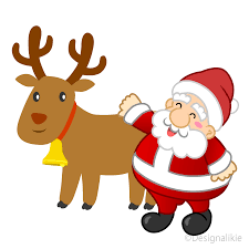 Santa has his sleigh loaded with presents and is taking flight with the help of his reindeer in this santa. Cute Reindeer And Santa Clipart Free Png Image Illustoon