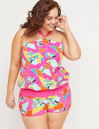 Blouson Swim Tankini Top With No Wire Bra Y Neck Floral Cacique Tankini Swim Tops Swim Tankini Tankini