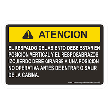 Spanish Seat Back Must Be In Full Upright Position Label - Safety Stickers