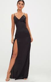 Black Satin Strappy Side Split Maxi Dress Side Split Maxi Dress Maxi Dress Split Maxi Dress