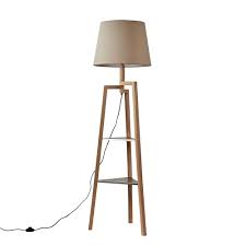 The lampshade made of textile fibre stands securely on a tripod. Towa Shelved Tripod Floor Lamp Xl Aspen Shade Value Lights