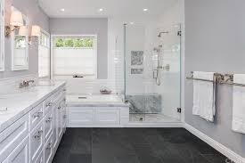 Traditional Master Bathroom With Montauk Black Slate Tile Ms International High Ceiling Flat P Slate Bathroom Tile Black Tile Bathrooms Slate Bathroom Floor