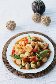 Leave the fresh basil leaves whole; Thai Style Stir Fried Seafood Ang Sarap
