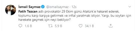 Sorgusunda atatürk'e hakaret etmediğini öne. Ataturk E Hakaretler Yagdiran Yazar Fatih Tezcan A Ak Parti Ve Iyi Parti Den Buyuk Tepki Sorusturma Acilsin Haberler