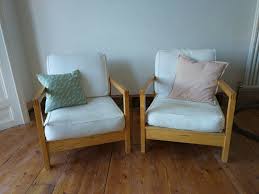 Pair Of Ikea Lillberg Armchairs Modern White Cushions And Solid Wood Habitat Ebay White Cushions Armchair Modern Armchair