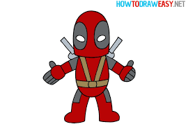 Draw deadpool's arms, torso and eyes. How To Draw Deadpool For Kids How To Draw Easy