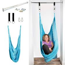 Dreamgym Net Therapy Swing With Doorway Support Bar Sensory Swing For Adults And Children Blue Indoor Swing Sensory Swing Sensory Swing Diy