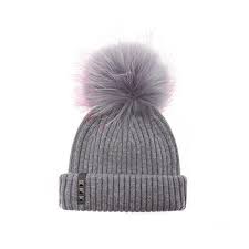 Bklyn Women S Merino Wool Hat With Grey Pink Pom Pom Mid Grey 62 Liked On Polyvore Featuring Accessories Hats Gr Merino Wool Hats Wool Hat Merino Wool