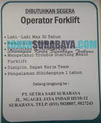 Yang berlokasi di surabaya dan area dll. Lowongan Forklift Surabaya
