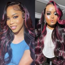 Peluca de cabello humano de 30 pulgadas con rayas color rosa y negro,  densidad del 180%, 1B/rosa, con reflejos 1B/rosa, pelucas de cabello humano  ...