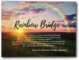 Just this side of the rainbow bridge there is a land of meadows, hills and valleys with lush green grass. Banberry Designs Pet Memorial Print Led Lighted Canvas Print With The Rainbow Bridge Poem Rainbow Background With A Sunset Scene Pet Remembrance Gifts Amazon Co Uk Home Kitchen