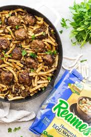 But if you're tired of eating them the way instant ramen gods intended (boil kettle, open flavour sachet, eat, repeat), then you're in luck! Homemade Salisbury Steak Meatball Noodle Skillet Recipe Salisbury Steak Egg Noodles Reames Noodle Recipes