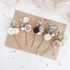 It can be challenging to feel bobby pins go into your hair with the bumpy side down and the flat side up.8 x research source for extra if you're placing flowers in your hair for a wedding, baby's breath is a great flower to use. Flower Hair Pins Bridal Flower Hair Pins Set Of Wedding Etsy