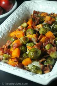 Roasted Brussels Sprouts Squash Bacon I Heart Recipes Recipe Sprout Recipes Roasted Brussel Butternut Squash Bacon