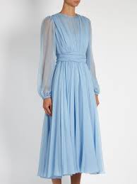 Gathered Silk Chiffon Dress Dolce Gabbana Matchesfashion Us Blue Chiffon Dresses Soiree Dress Fashion