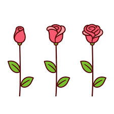 Cartoon Rose Set Vector Art Illustration Cartoon Rose Rose Icon Cartoon Flowers