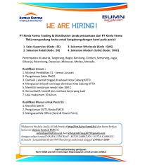Kimia farma adalah sebuah perusahaan industri farmasi pertama di indonesia yang didirikan oleh pemerintah hindia belanda pada tahun 1817. Lowongan Pt Kimia Farma Trading Distribution Minimal Pendidikan S1 Semuar Jurusan Rekrutmen Lowongan Kerja Bulan Mei 2021
