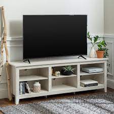 Woven Paths Open Storage Tv Stand For Tvs Up To 80 White Wash Walmart Com Rustic Tv Stand Storage Stand Tv Stand Wood