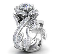 Silver Fancy Bridal Designer Wedding Floral Pattern 925 Sterling Silver Ring White Topaz Rings Rose Engagement Ring White Topaz Wedding Rings
