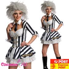 Did you scroll all this way to get facts about beetlejuice suit? License Mrs Beetlejuice Costume Miss Beetlejuice Ladies Halloween Fancy Dress Ebay