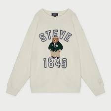 Áo Nỉ Sweater WHOAU Brushed Big Steve Patch WHMWC4911U Màu Trắng Kem Size S  | Vua Hàng Hiệu