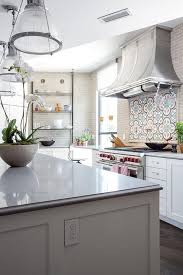 Search for backsplash kitchen now! Turquoise Blue And Gray Quatrefoil Hand Painted Cement Tiles Transitional Kitchen