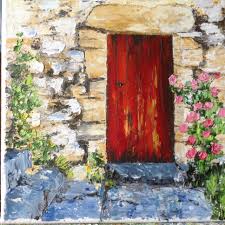 Tableau La Vieille Porte Rouge Peinture A L Huile Au Couteau Painting Art Deco