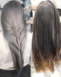 From Dark Brown Hair To Ash Silver Grey Balayage Ombre Gray Balayage Dark Brown Hair Ombre Balayage