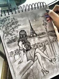 Girl In Paris Artwork Cool Drawings Pencil Art Drawings Eiffel Tower Drawing