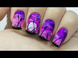 Easy Purple Landscape Freehand Nail Art Youtube Purple Nail Designs Pedicure Nail Art Purple Nail Art