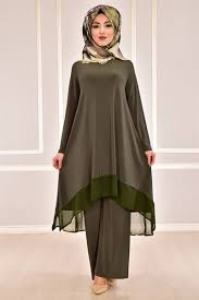Modamerve Sifon Detayli Pantolonlu Ikili Takim Haki Hsg 3838 Giyim The Dress Moda Stilleri