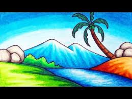 Easy Nature Scenery Drawing For Beginners How To Draw Simple Scenery Of Mountain And River Simple Nature Drawing Easy Disney Drawings Easy Nature Drawings