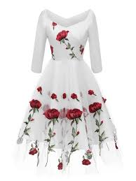 Embroidery Three Quarter Sleeve Floral Women S Day Dress Ladies Day Dresses Midi Dress Party Vintage Dresses