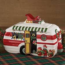 Kind of tap the bottom of the jar on the counter as you go to get everything to lay down into the jar nice and flat. Hometown Holiday Christmas Bear Rv Trailer Caravan Shape Cookie Jar