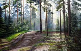 Wallpaper Road Forest Summer The Sun Rays Light Trees Landscape Oil Painting Canvas Path Crown Lutsenko Forest Silence Images For Desktop Section Zhivopis Download
