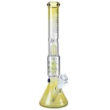 Blaze Glass Premium Spiral Perc Beaker Base Ice Bong Gold Fumed Ice Bong Beaker Glass