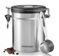 Mixpresso 16 Oz Stainless Steel Coffee Canister with Scoop – Airtight  Coffee Container with CO2 Valve for Bean Storage, Date Tracker Lid