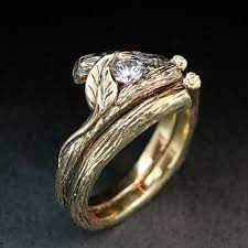 Kijani Wedding Set Natural Diamond Twig And Leaf Etsy Wedding Ring Sets Leaf Engagement Ring Wedding Rings Engagement