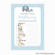 This post includes affiliate links, which means i may earn a here are the small onesie printables in pink! Baby Shower Game Blue Baby Shower Emoji Pictionary Blue Elephant Baby Shower Printable Baby Shower Emoji Game Blue Elephant By Print That Baby Shower Catch My Party