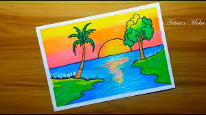 How to draw a sunset easy and simple in 3 step by step options! Art238 Sunset Scenery Drawing With Oil Pastels For Beginners Step By Step How To Draw Easy Scenery Bangla Viral