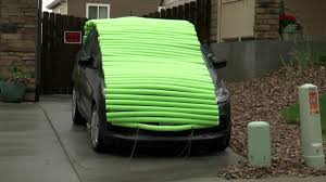 The hail protector cover must only be used on parked vehicles on areas off the public roads and should be removed immediately after the storm is over. Family Uses Pool Noodles To Protect Car From Hail