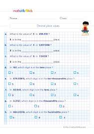 decimals worksheets for grade 5 with answers understanding of the decimals concept grade 5